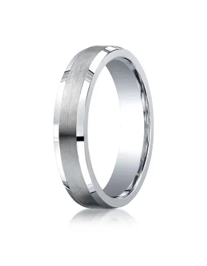 Benchmark Argentium Silver 5mm Comfort-Fit Satin-Finished Beveled Edge Design Band, (Size 6-15)