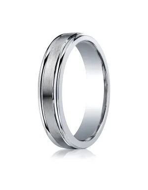 Benchmark Argentium Silver 5mm Comfort-Fit Satin-Finished, Polished Round Edge Design Band, (Size 6-15)