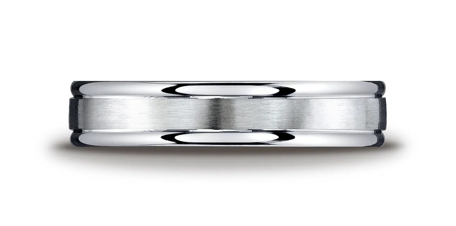 Benchmark Argentium Silver 5mm Comfort-Fit Satin-Finished, Polished Round Edge Design Band, (Size 6-15)