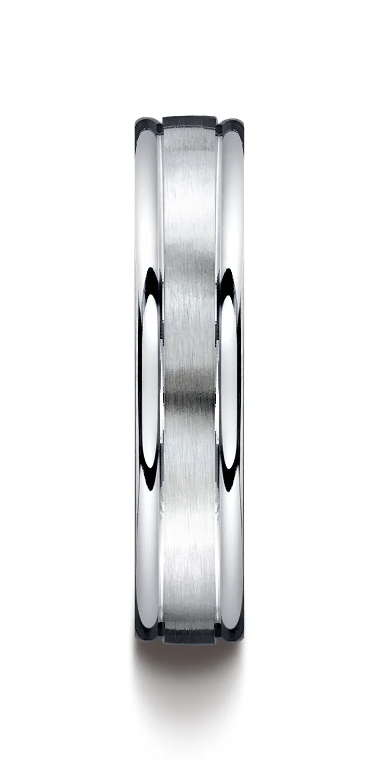 Benchmark Argentium Silver 5mm Comfort-Fit Satin-Finished, Polished Round Edge Design Band, (Size 6-15)