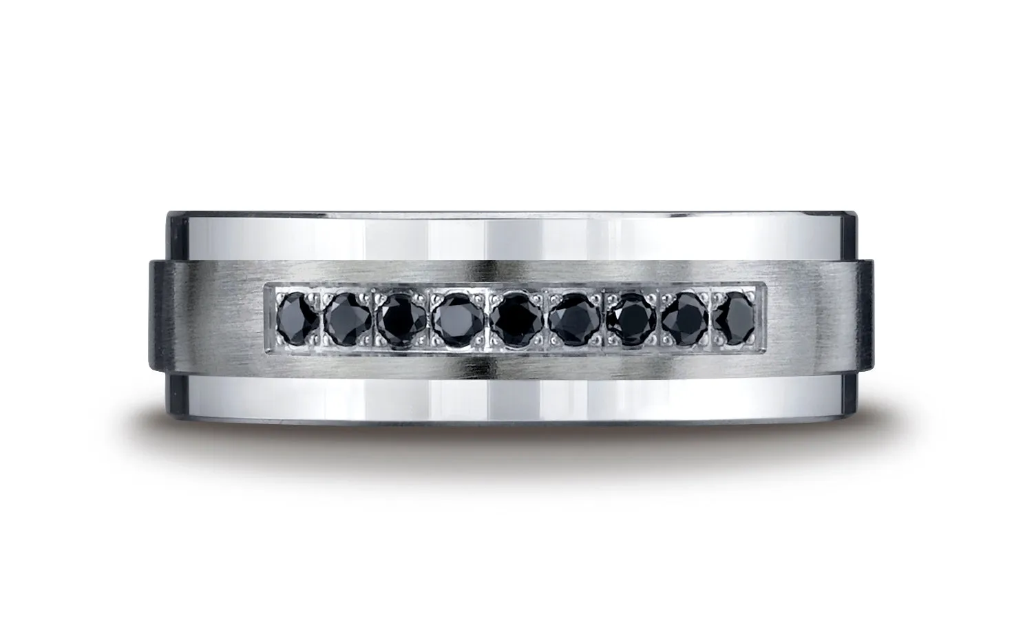 Benchmark Argentium Silver 7mm Comfort-Fit Pave Set 9-Stone Black Diamond Design Wedding Band (0.18 ctw)