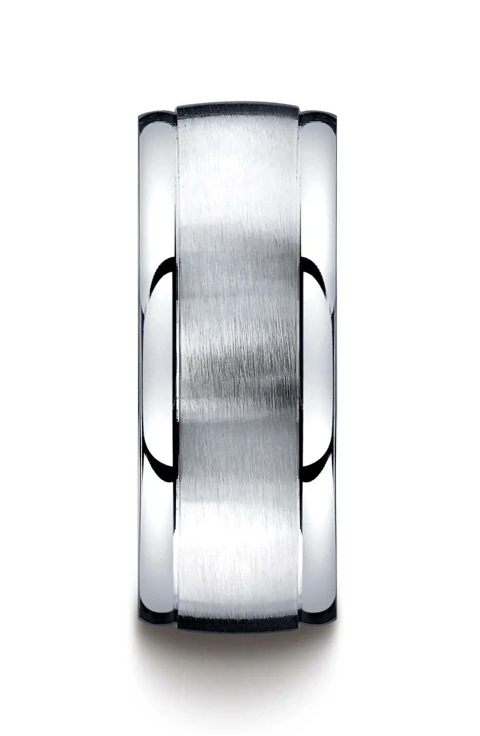 Benchmark Argentium Silver 9mm Comfort-Fit Satin-Finished High Polished Round Edge Design Wedding Band