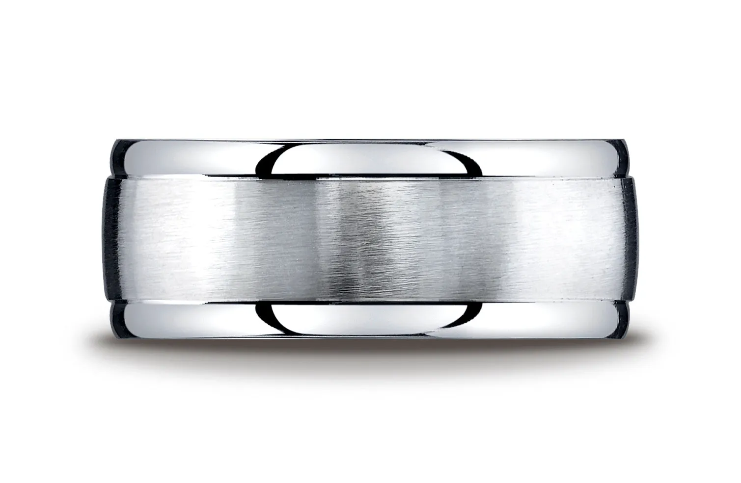 Benchmark Argentium Silver 9mm Comfort-Fit Satin-Finished High Polished Round Edge Design Wedding Band