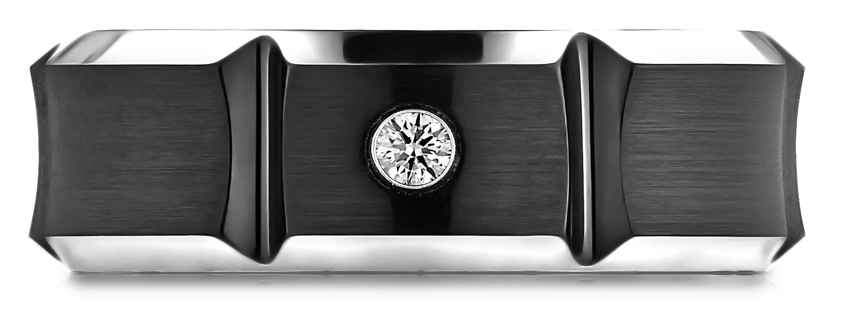 Benchmark Blackened Cobaltchrome 8mm Comfort-Fit Beveled Edge Concave Satin Center Diamond Ring (0.06Ct)
