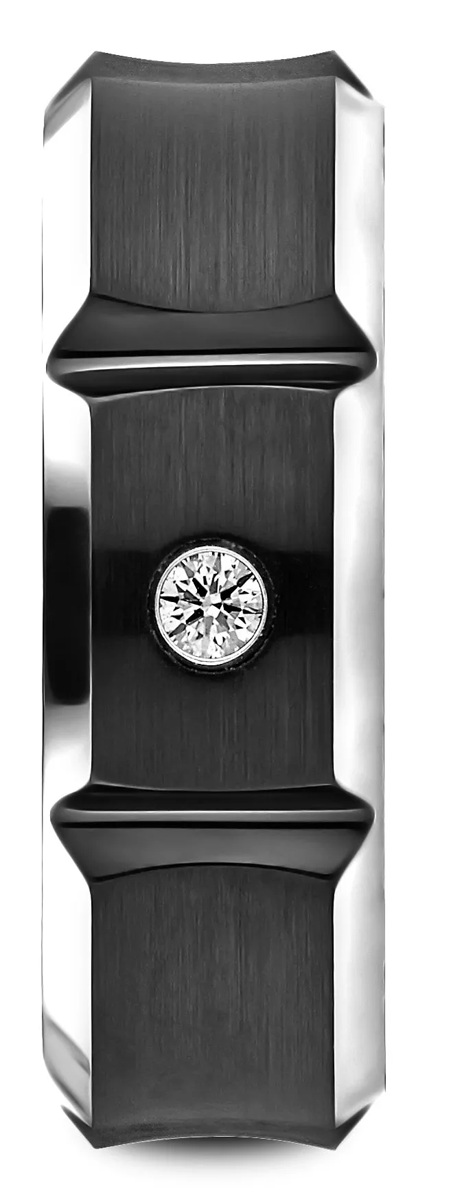 Benchmark Blackened Cobaltchrome 8mm Comfort-Fit Beveled Edge Concave Satin Center Diamond Ring (0.06Ct)