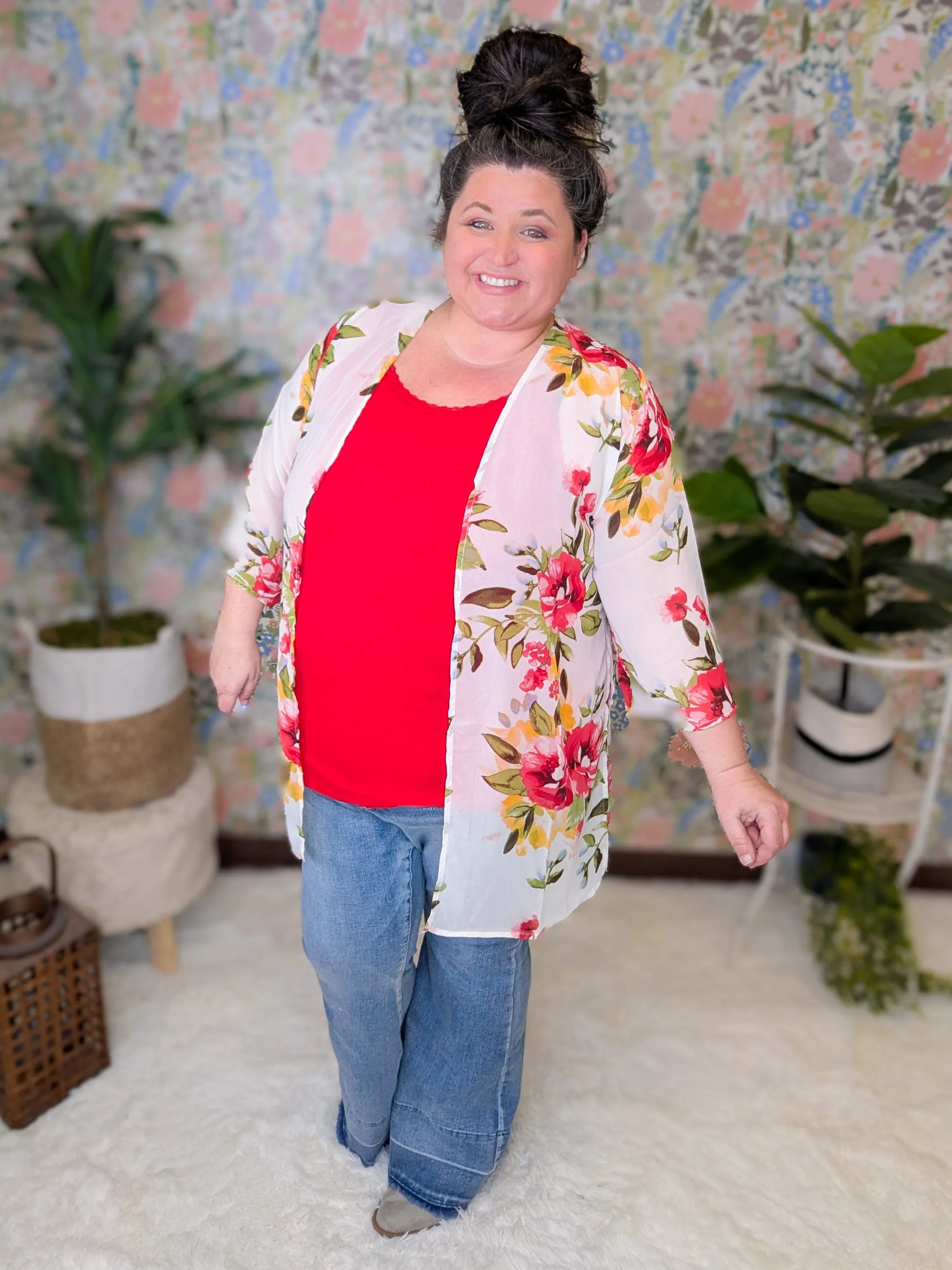 Berkley Bold Floral Kimono on Ivory