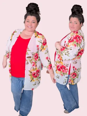 Berkley Bold Floral Kimono on Ivory