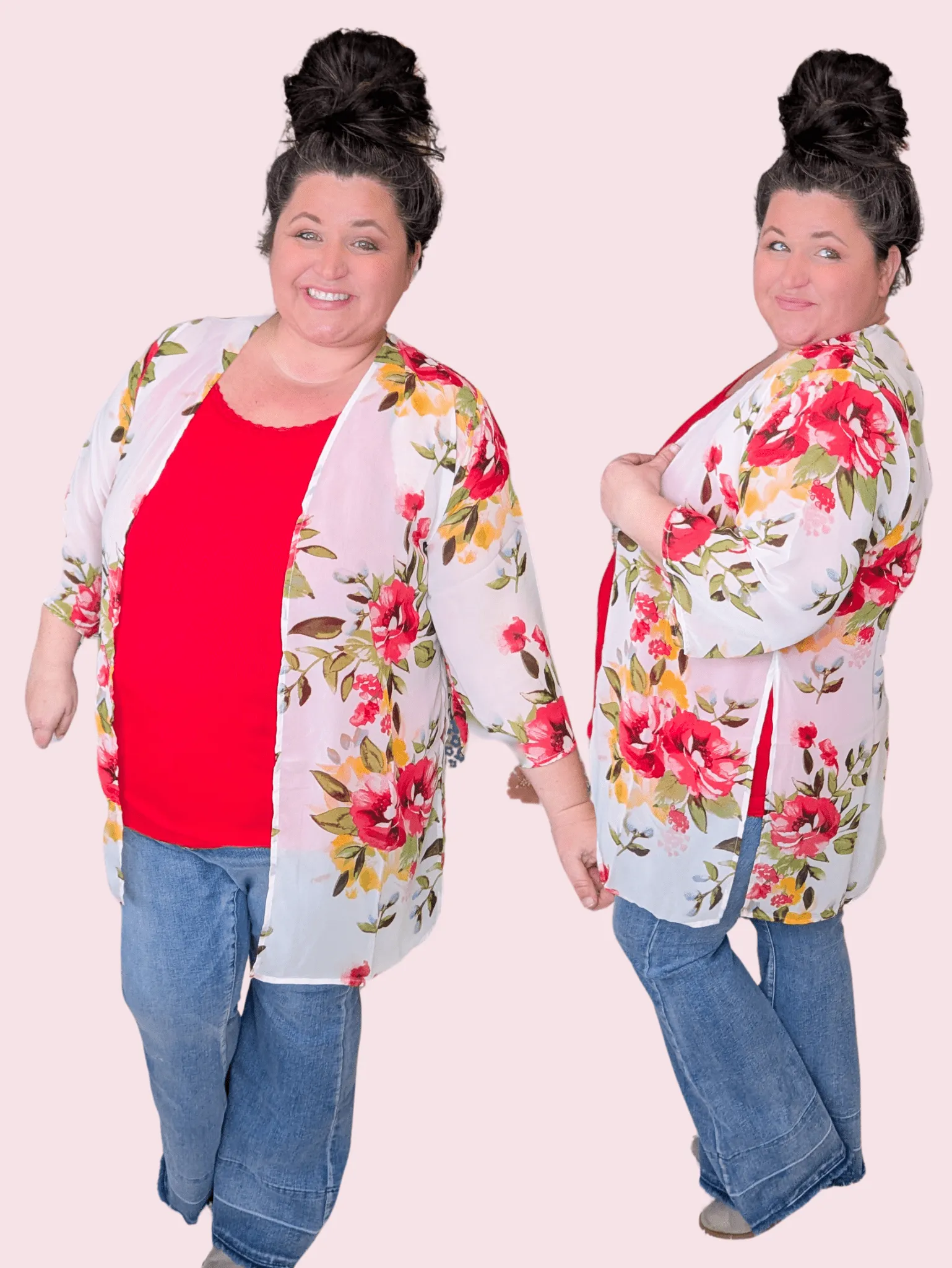 Berkley Bold Floral Kimono on Ivory