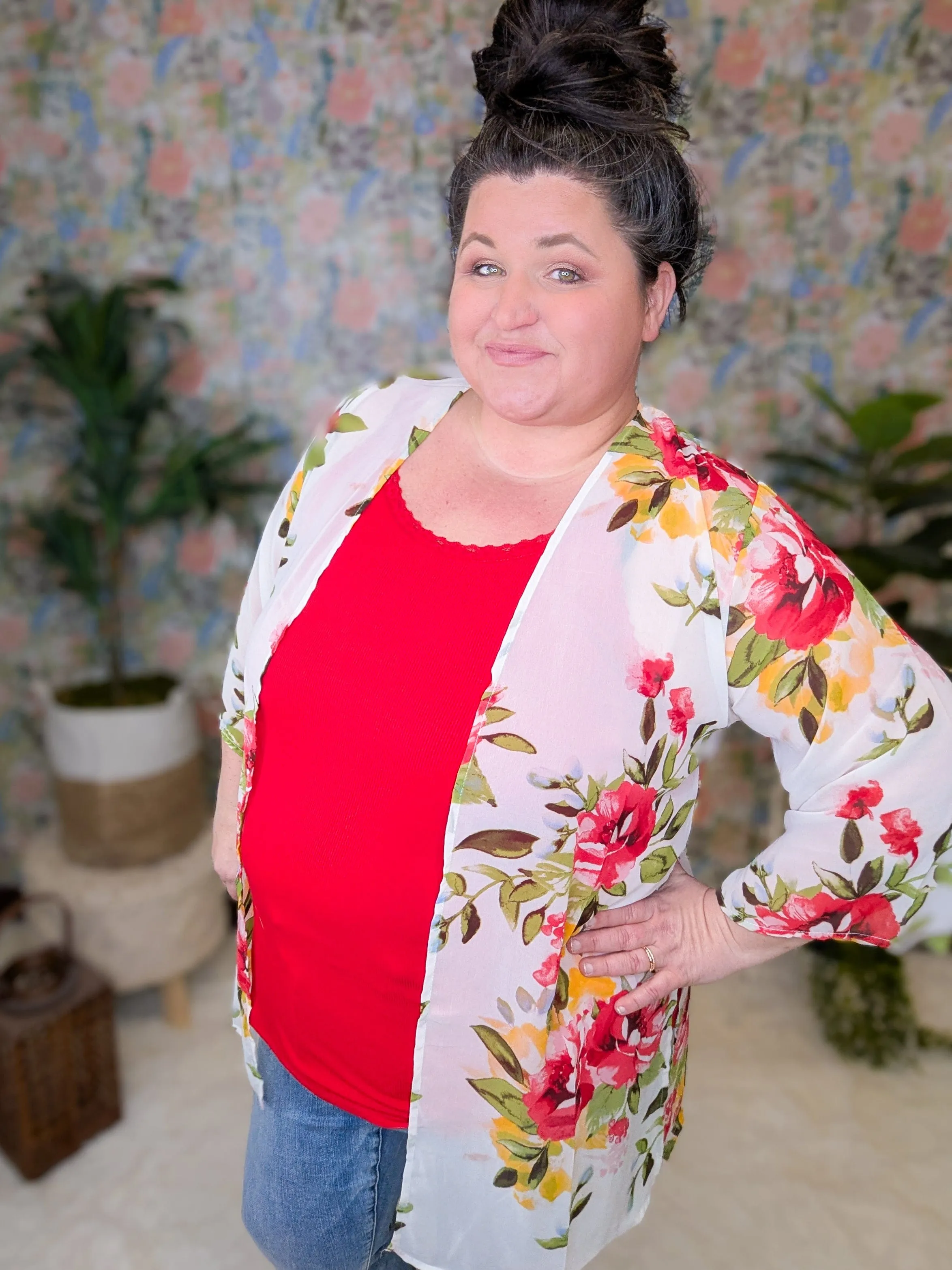 Berkley Bold Floral Kimono on Ivory