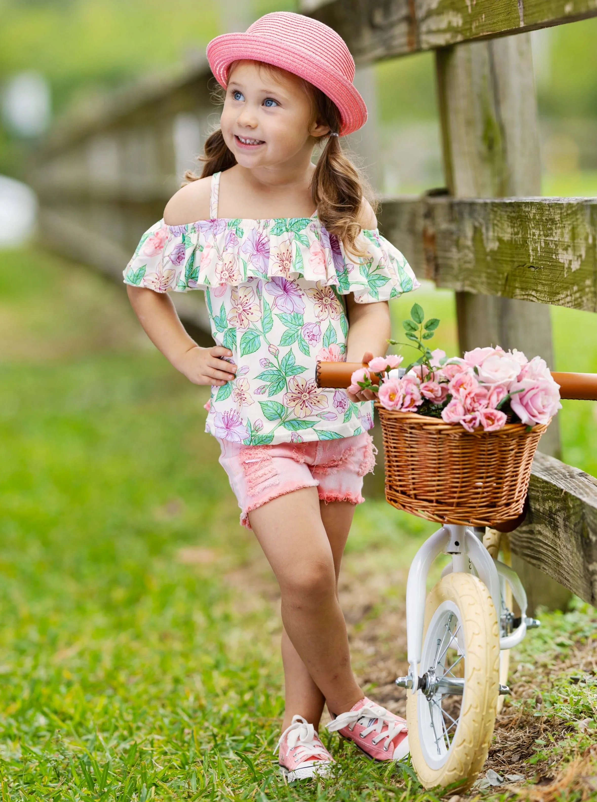 Blossom Dream Ombre Denim Shorts Set
