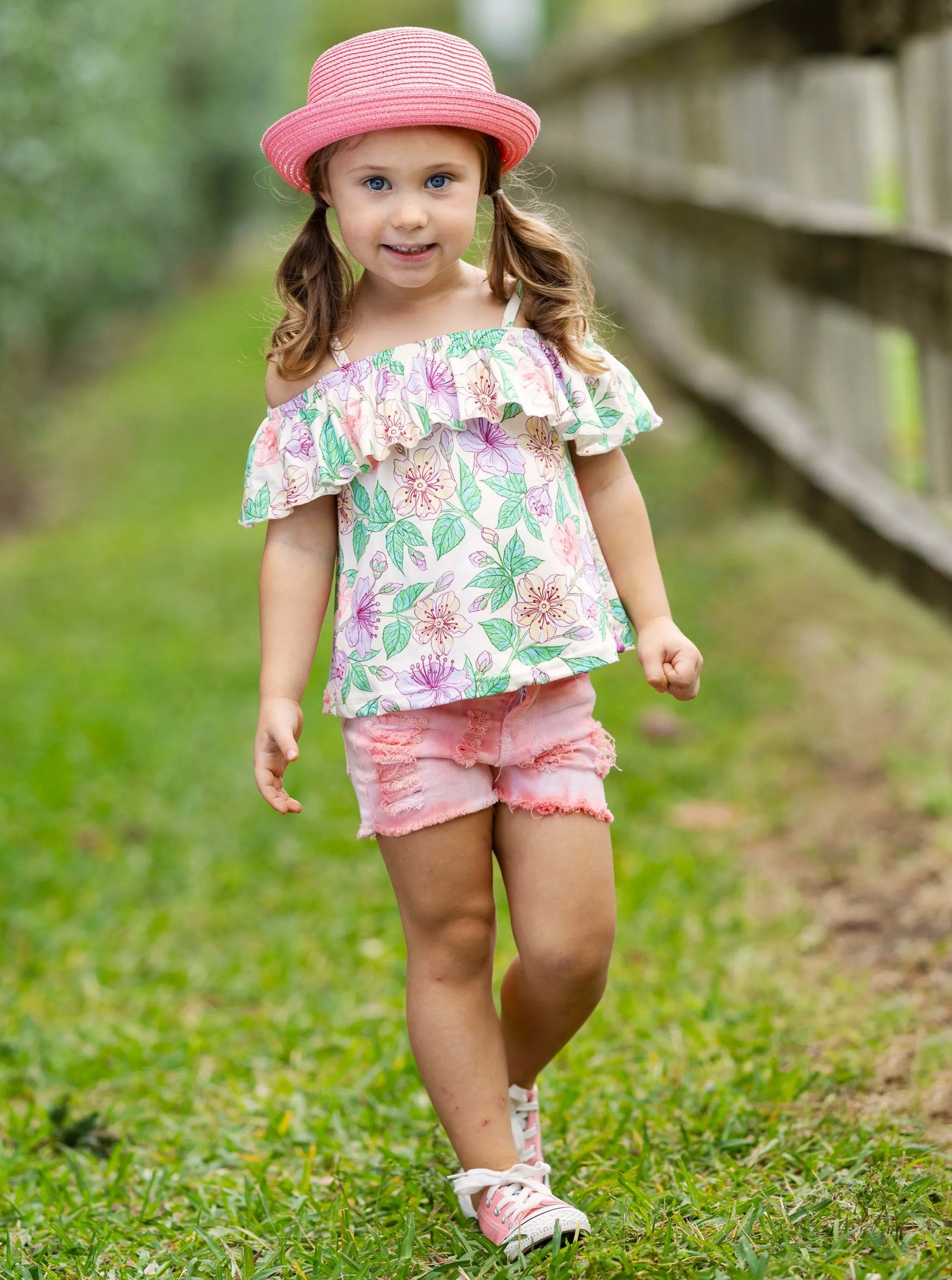 Blossom Dream Ombre Denim Shorts Set