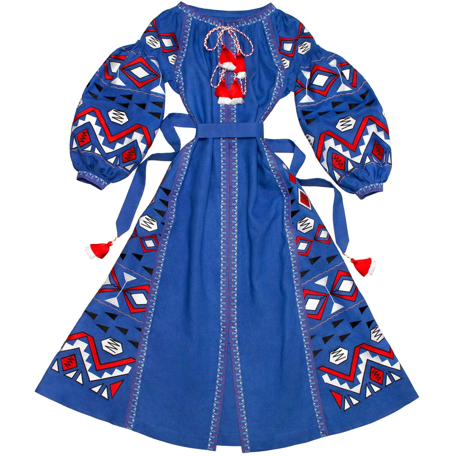 Blue Boho style Kaftan with embroidery