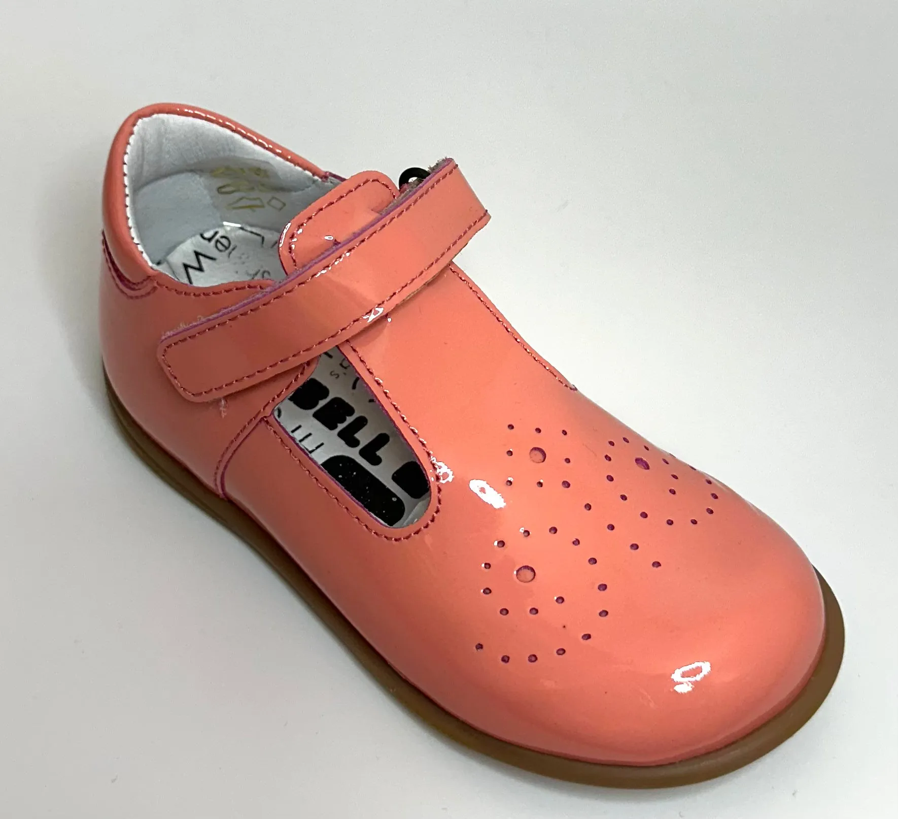 Bo Bell Toto Patent Salmon Pink T-Bar Shoe