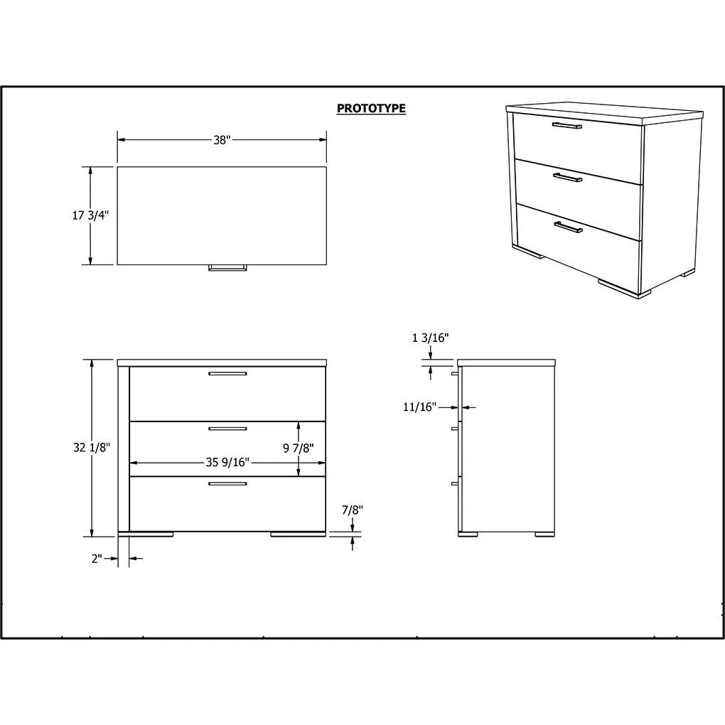 Bureay 3 drawer - Alpine - Gray blade