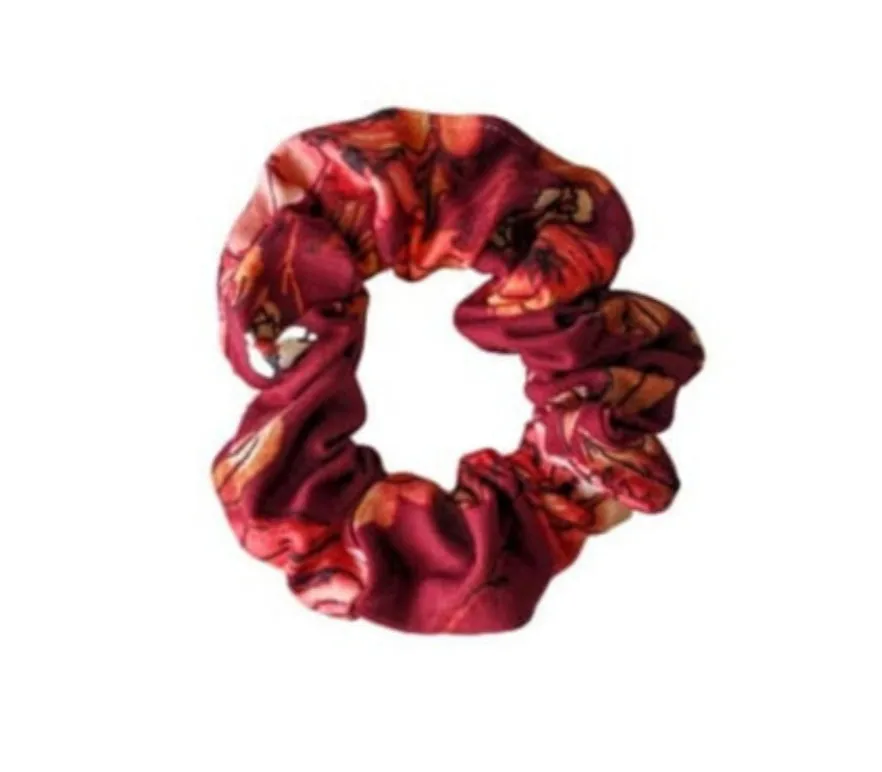 Burgundy Floral Scrunchie