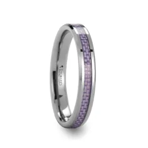 CALAH Beveled Purple Carbon Fiber Inlaid Tungsten Wedding Band  4mm - 6mm