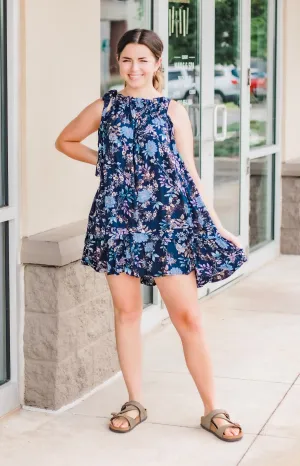 Catch a Break Navy Floral Dress