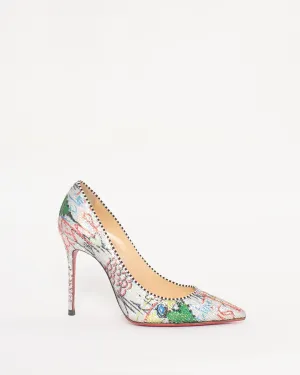 Christian Louboutin Silver Graffiti Sequin So Kate 100mm Pumps - 37.5