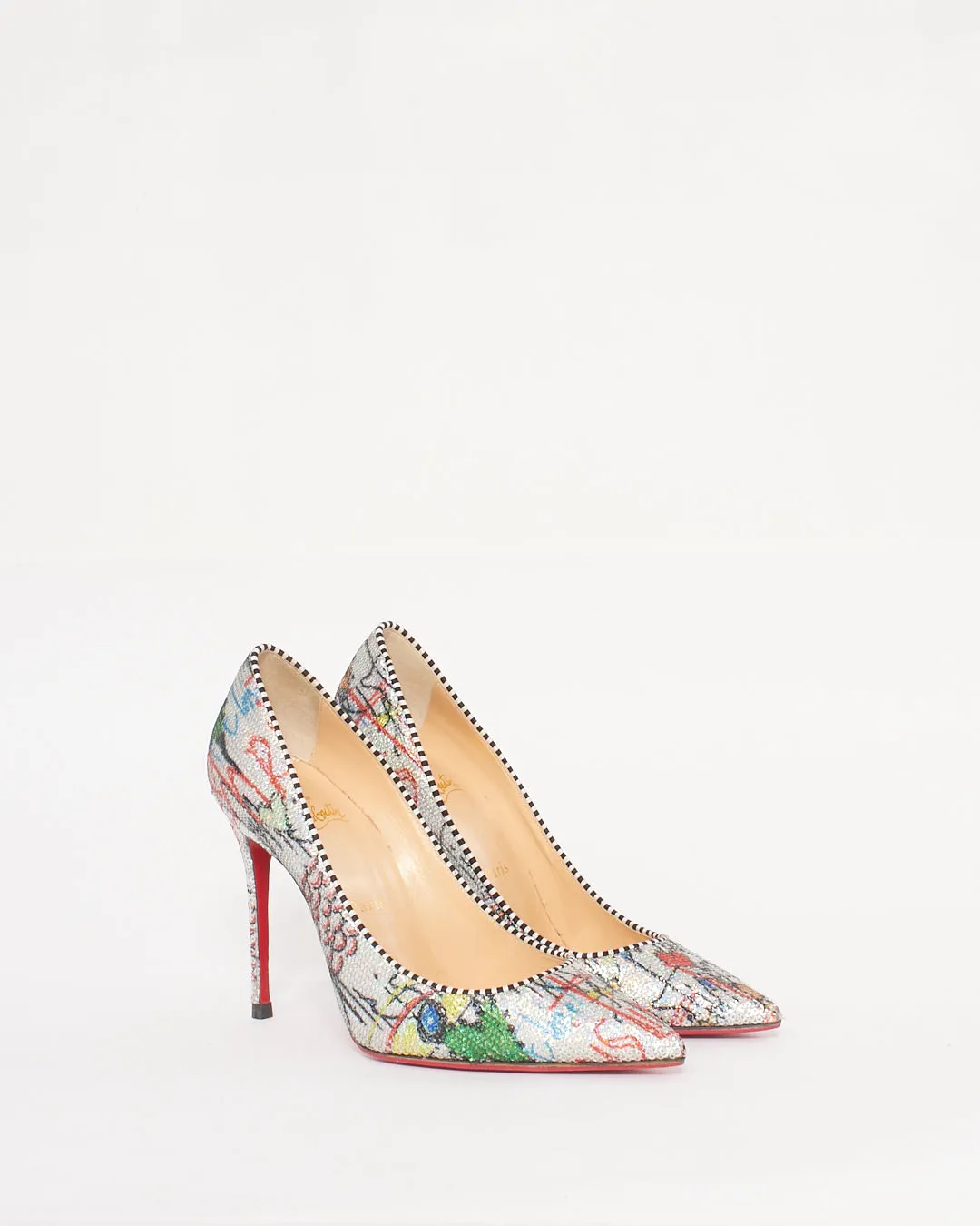 Christian Louboutin Silver Graffiti Sequin So Kate 100mm Pumps - 37.5