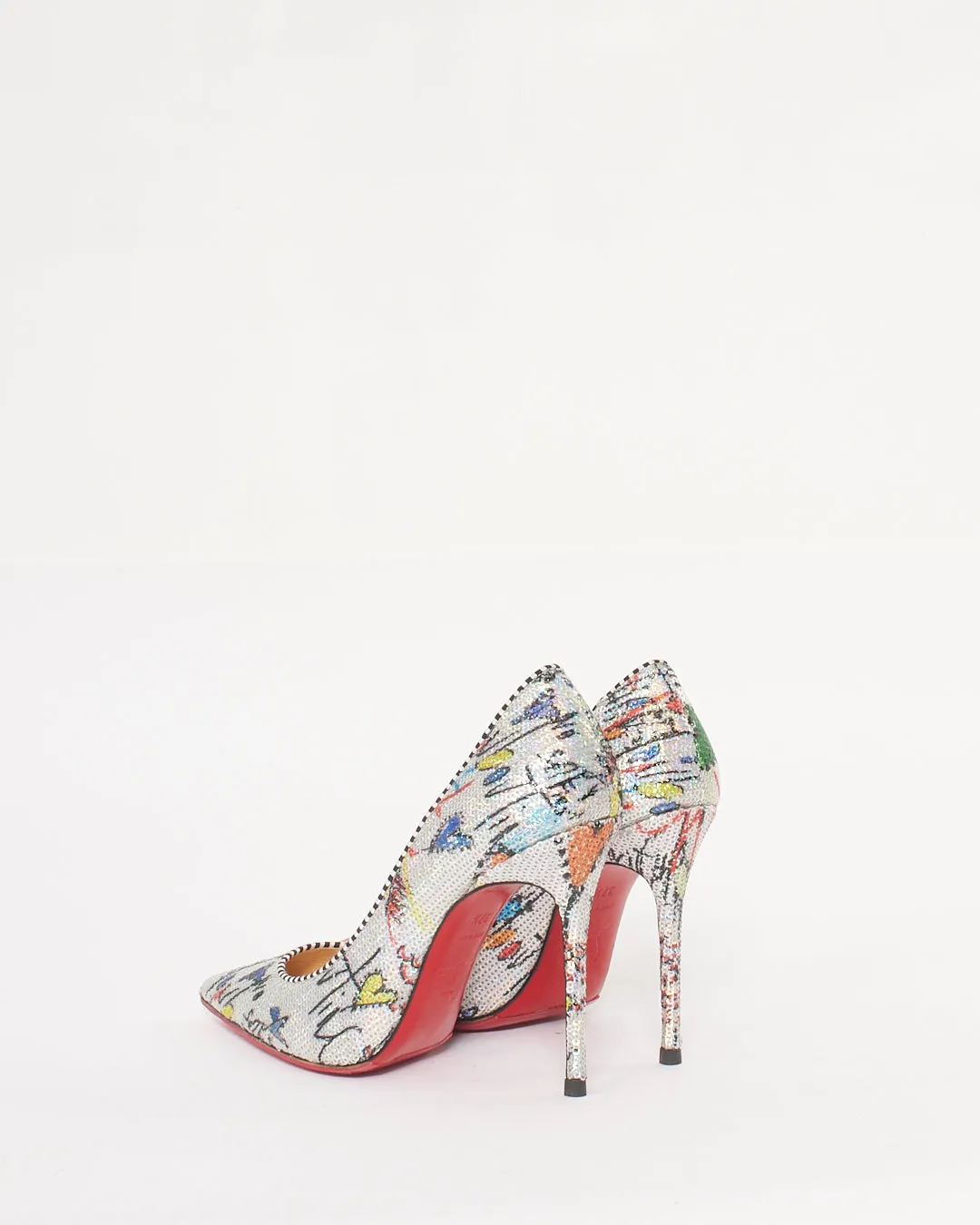 Christian Louboutin Silver Graffiti Sequin So Kate 100mm Pumps - 37.5