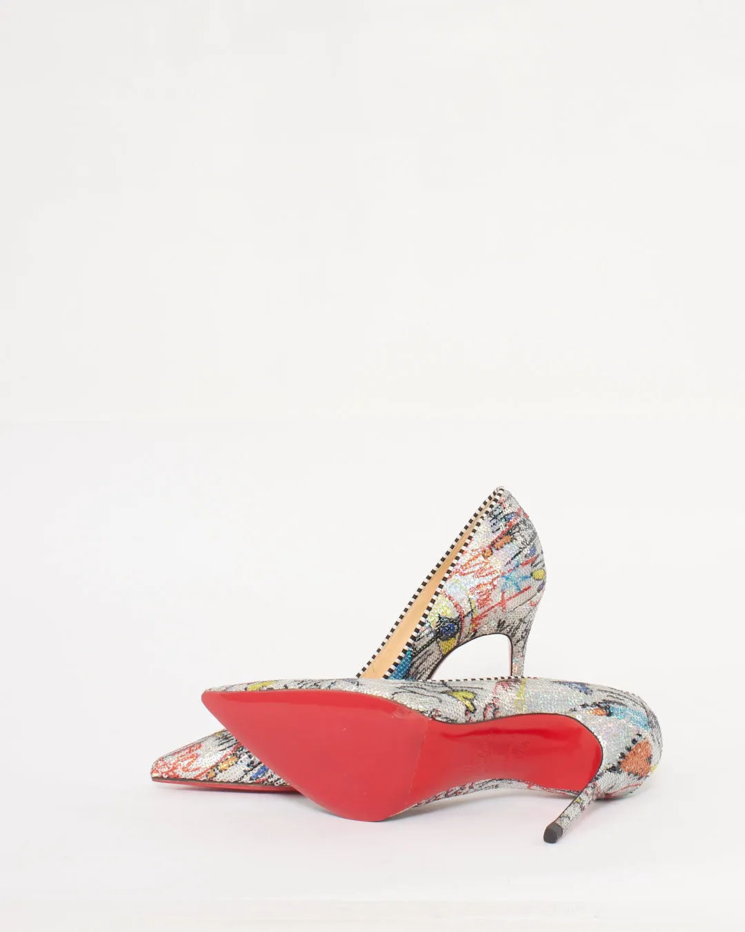 Christian Louboutin Silver Graffiti Sequin So Kate 100mm Pumps - 37.5