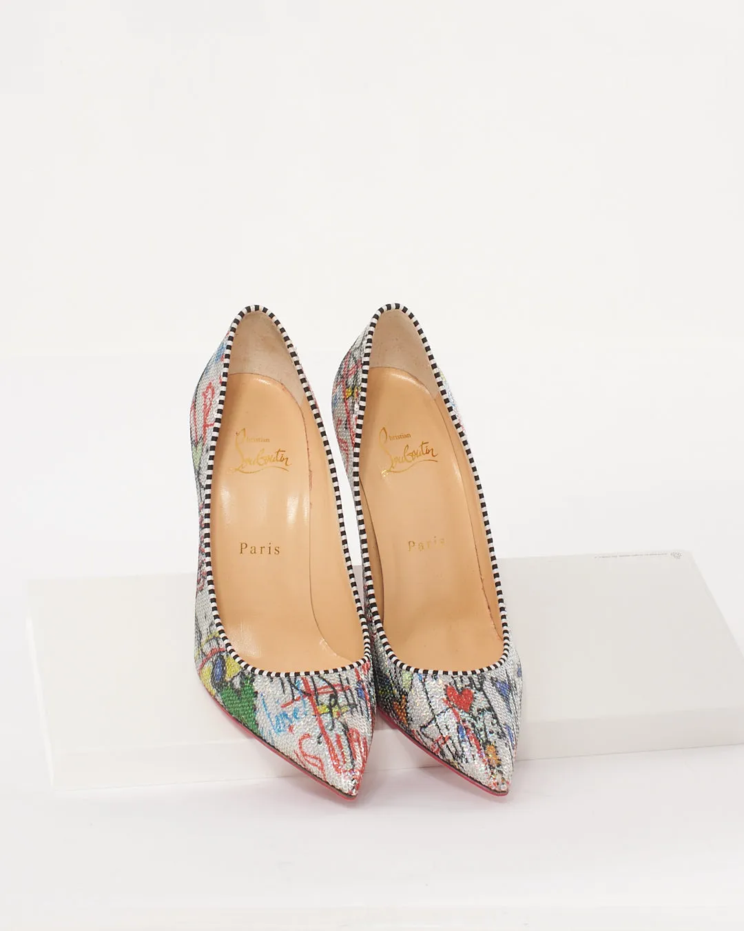 Christian Louboutin Silver Graffiti Sequin So Kate 100mm Pumps - 37.5