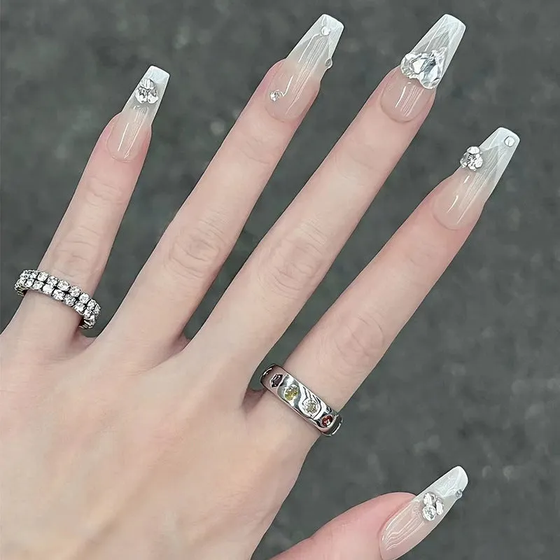 Coffin White French Heart Rhinestones