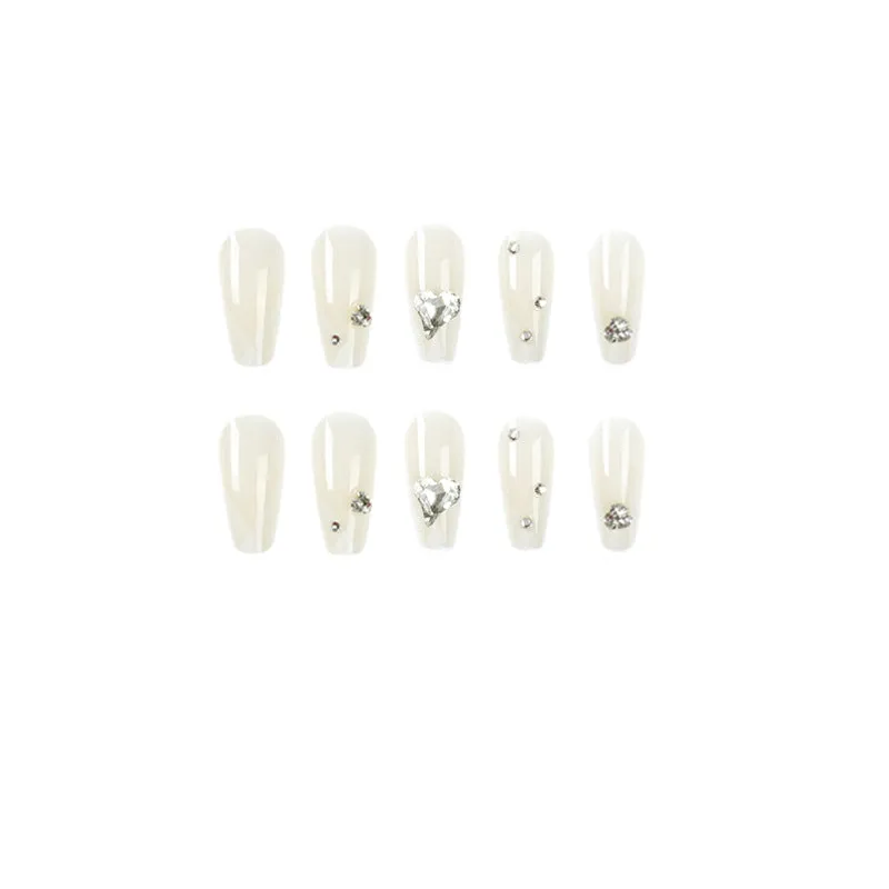 Coffin White French Heart Rhinestones