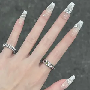 Coffin White French Heart Rhinestones