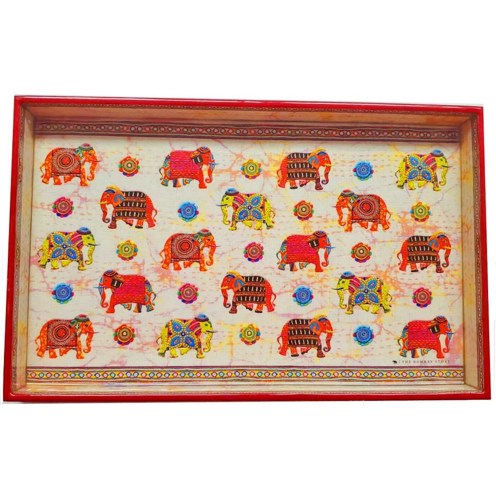 Colorful Kantha Bandhini Laminated Wood Tray