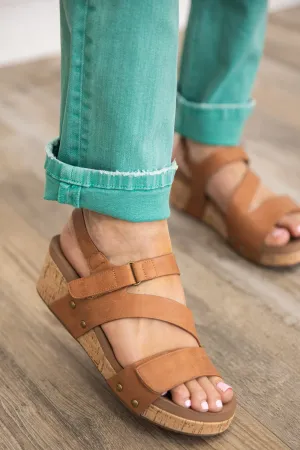 Corky's Rain Check Cognac Velcro Strap Wedges