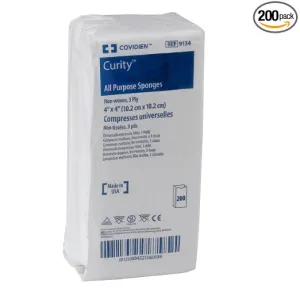 Covidien 9134 Curity Non-Woven All-Purpose Sponge, Non-Sterile, 4" x 4", 3-ply (Pack of 200)