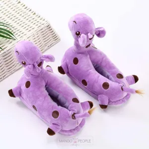 Cute Giraffe Purple Plush Slippers