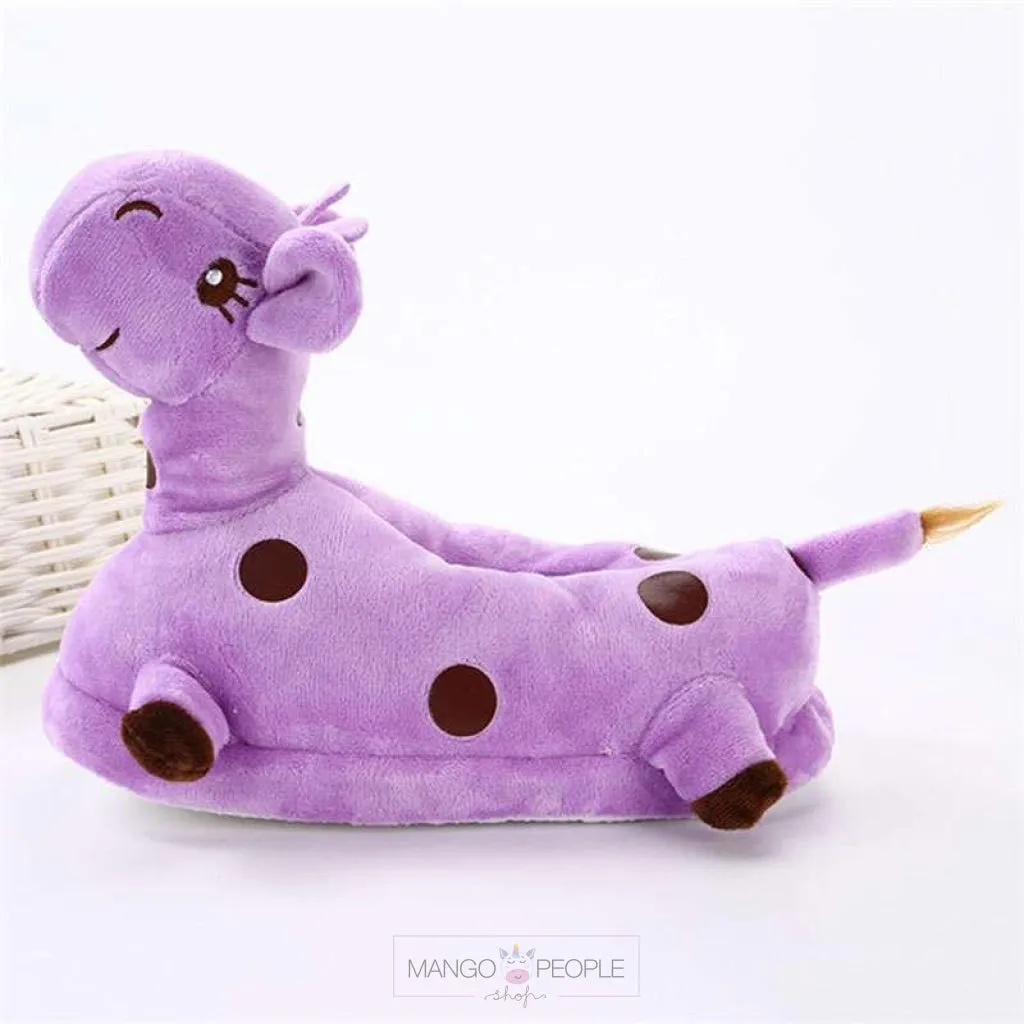 Cute Giraffe Purple Plush Slippers