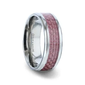 DALTON Pink Carbon Fiber Inlaid Titanium Men's Wedding Ring Beveled Edges 8mm