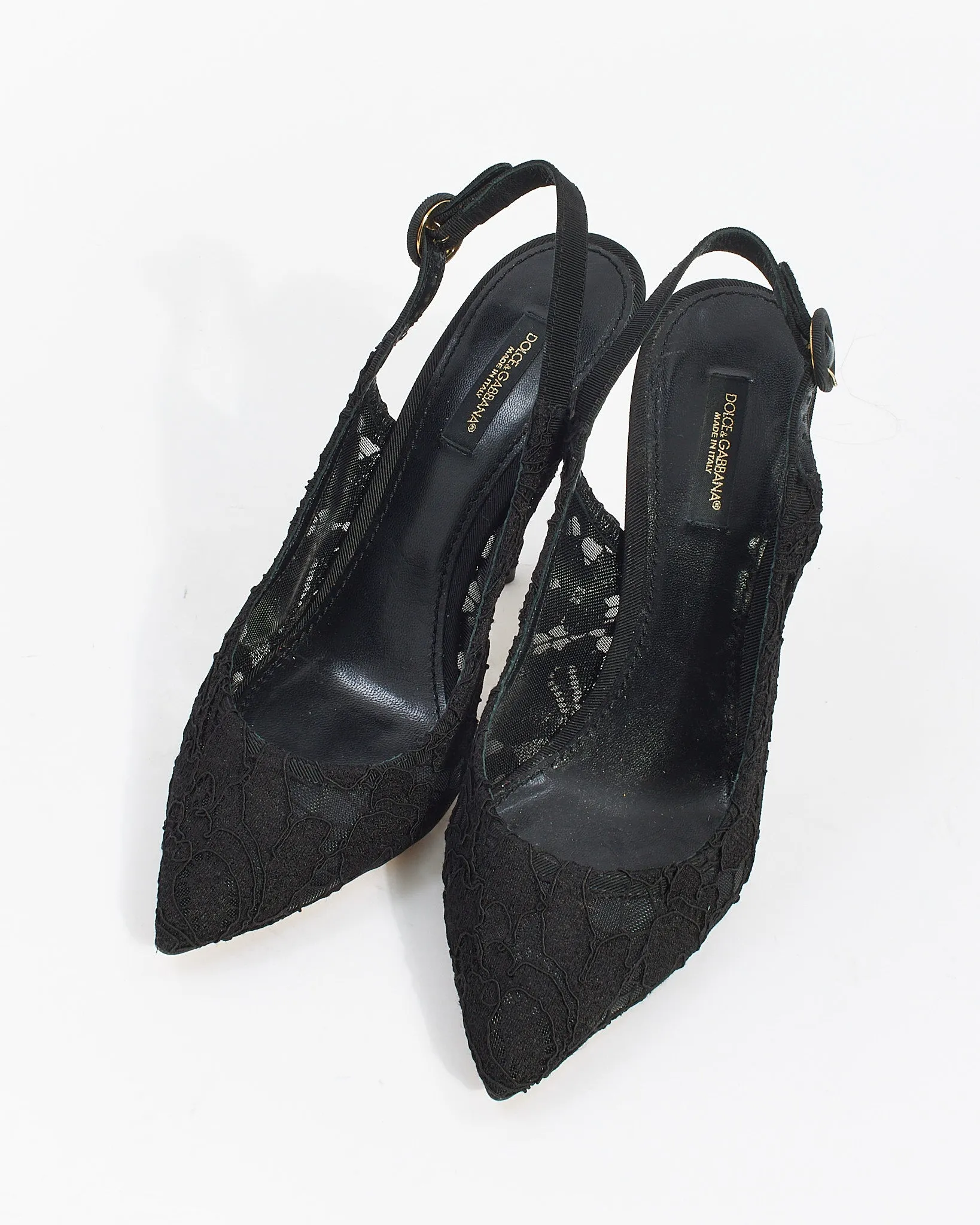 Dolce & Gabbana Black Lace Sling Back Heels - 37.5