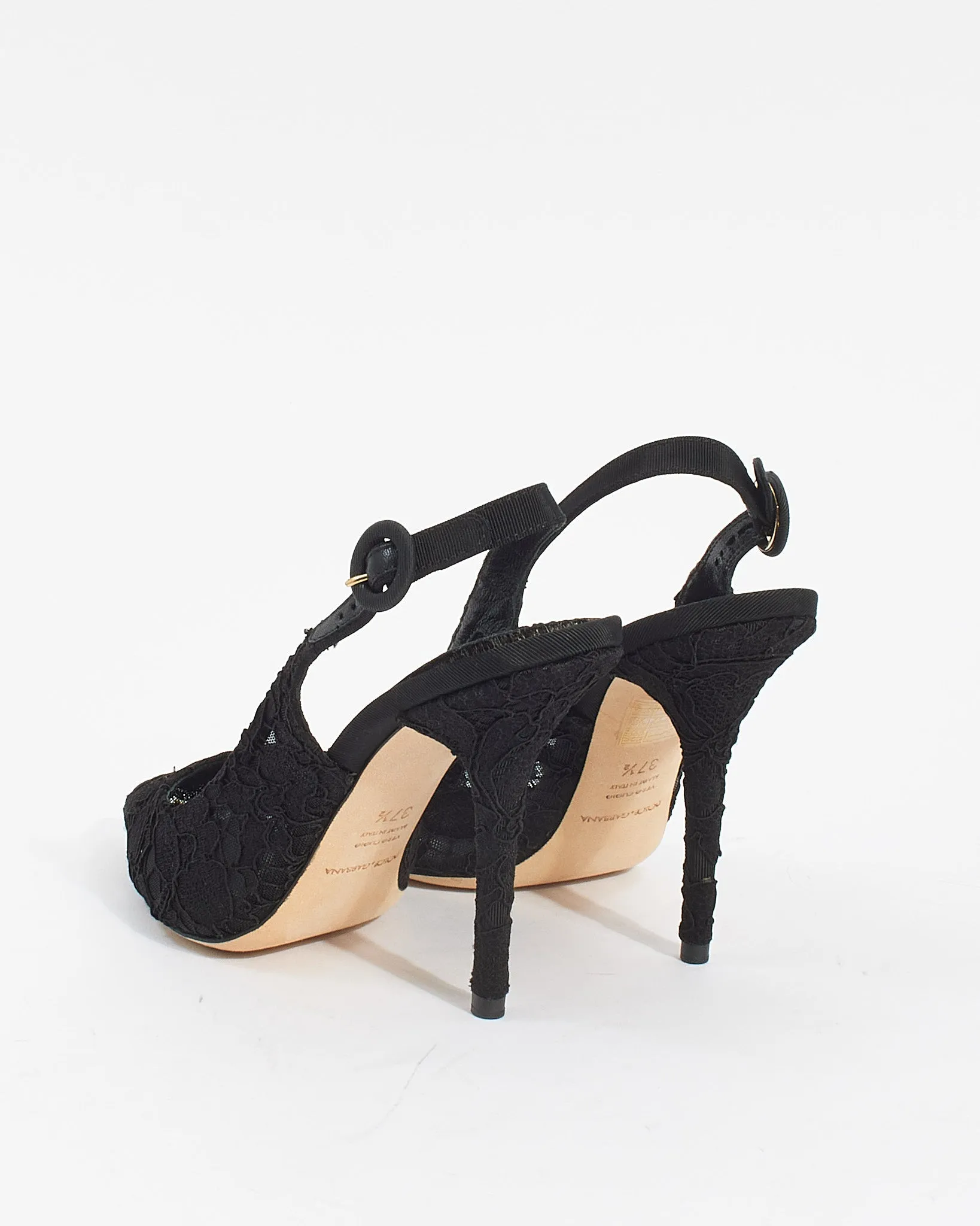 Dolce & Gabbana Black Lace Sling Back Heels - 37.5