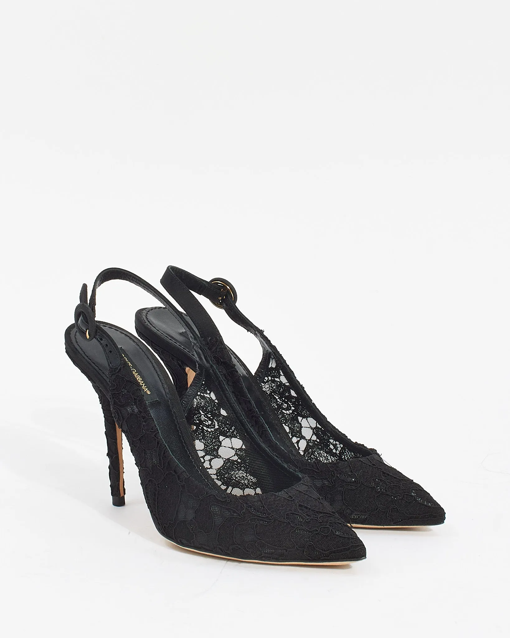 Dolce & Gabbana Black Lace Sling Back Heels - 37.5