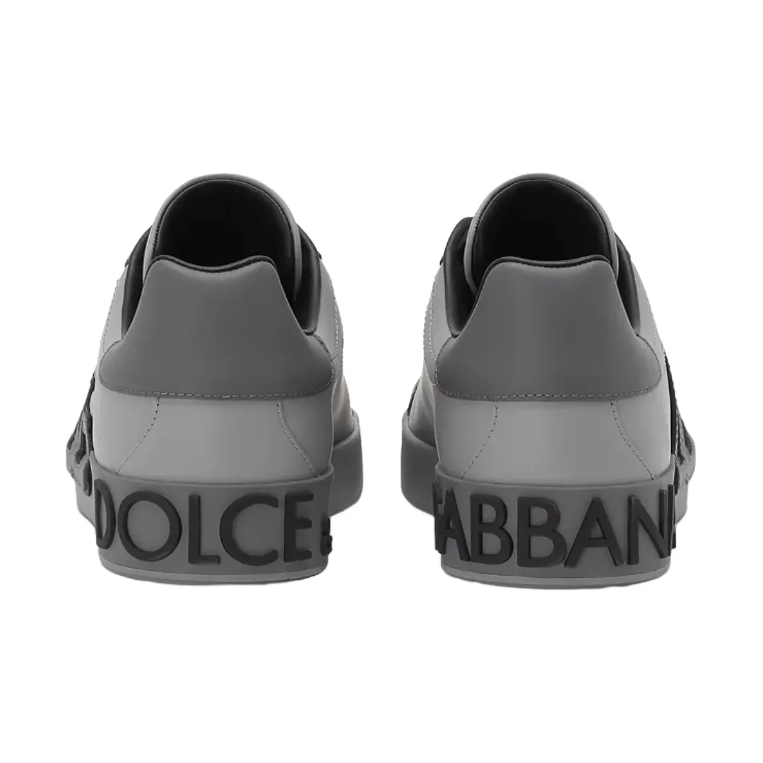 DOLCE & GABBANA CALFSKIN PORTOFINO SNEAKERS GREY/BLACK