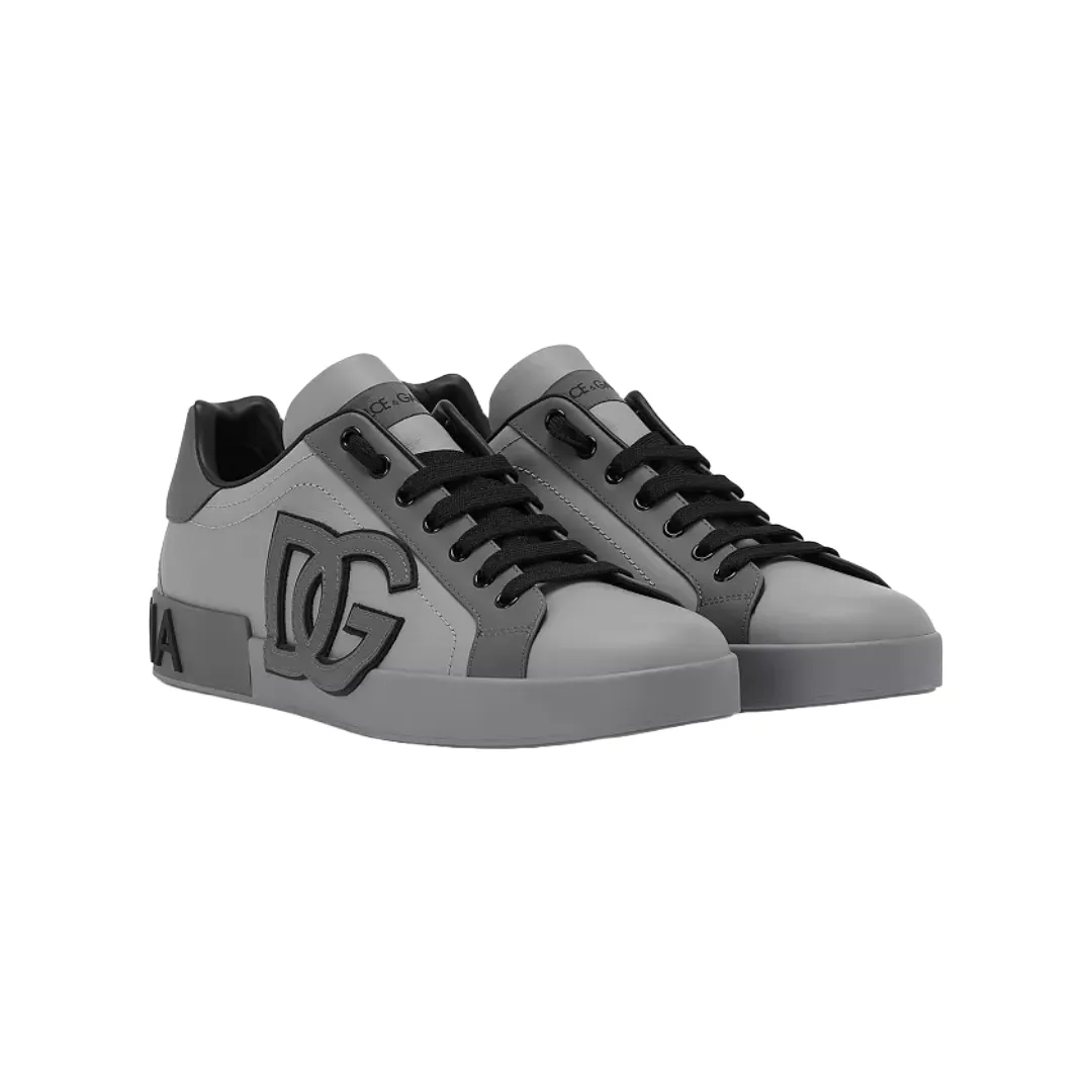 DOLCE & GABBANA CALFSKIN PORTOFINO SNEAKERS GREY/BLACK