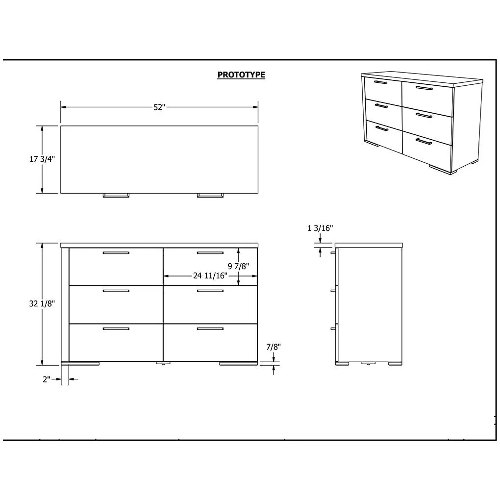 double dresser drawer 6 - Alpine - Walnut and White