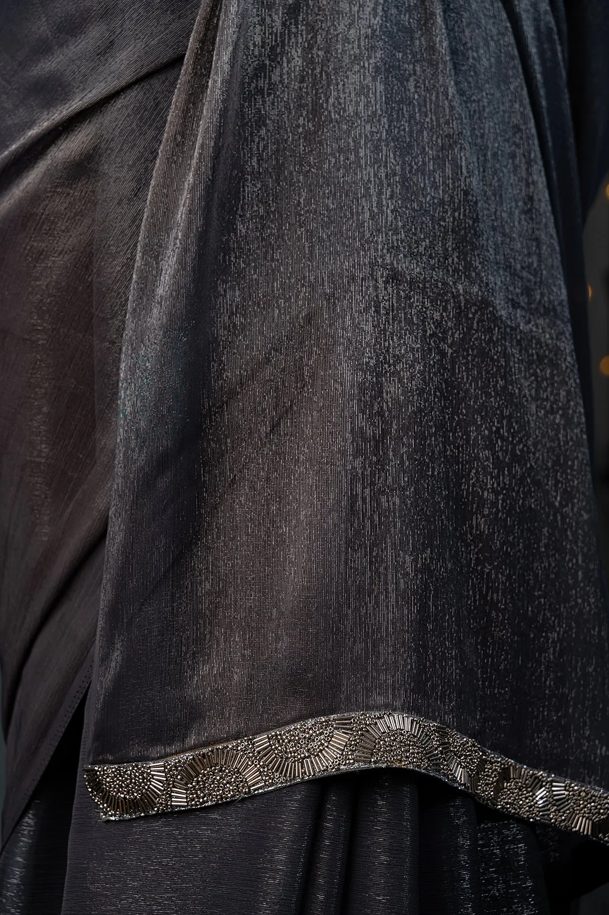 Dual Shade Grey Shimmer Silver Chiffon Saree
