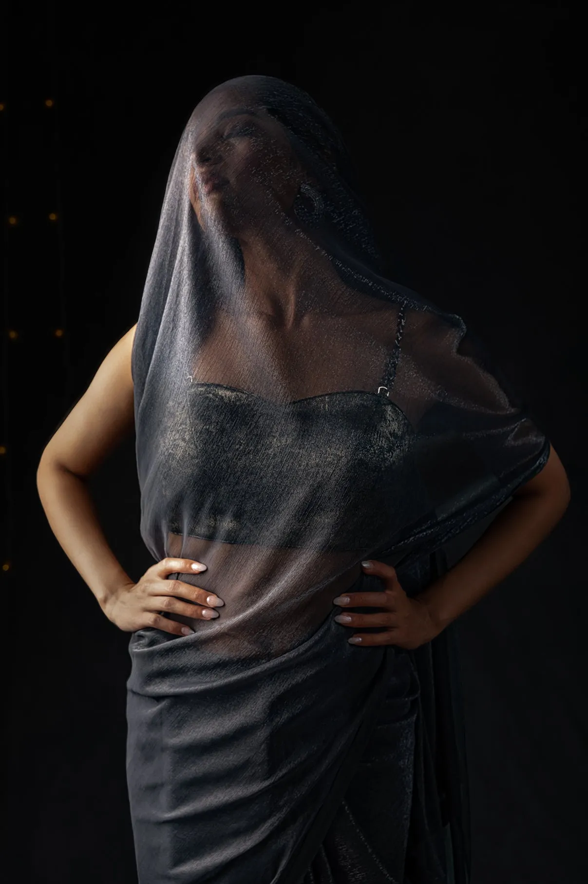Dual Shade Grey Shimmer Silver Chiffon Saree