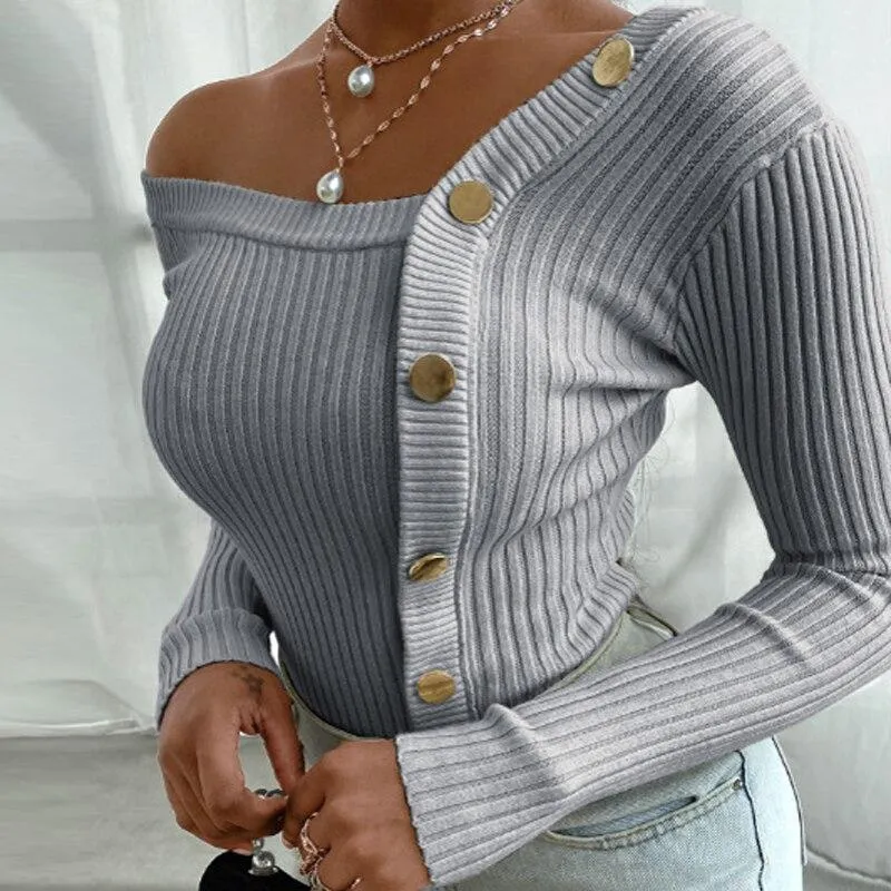 Elegant Button Ribbed Knitted Top