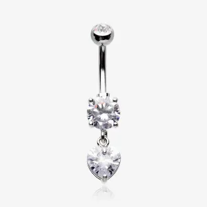 Elegant Heart Drop Sparkle Belly Button Ring
