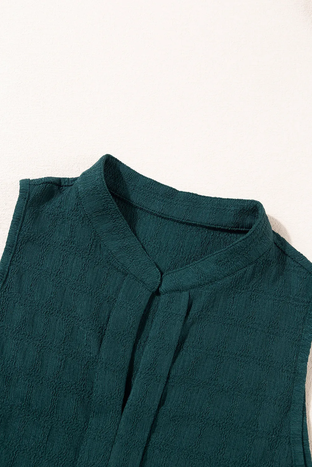 Elegant Lattice Textured Split Neck Tank Top
