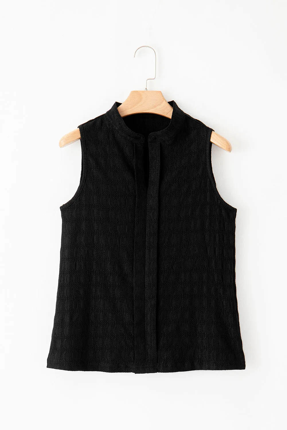 Elegant Lattice Textured Split Neck Tank Top