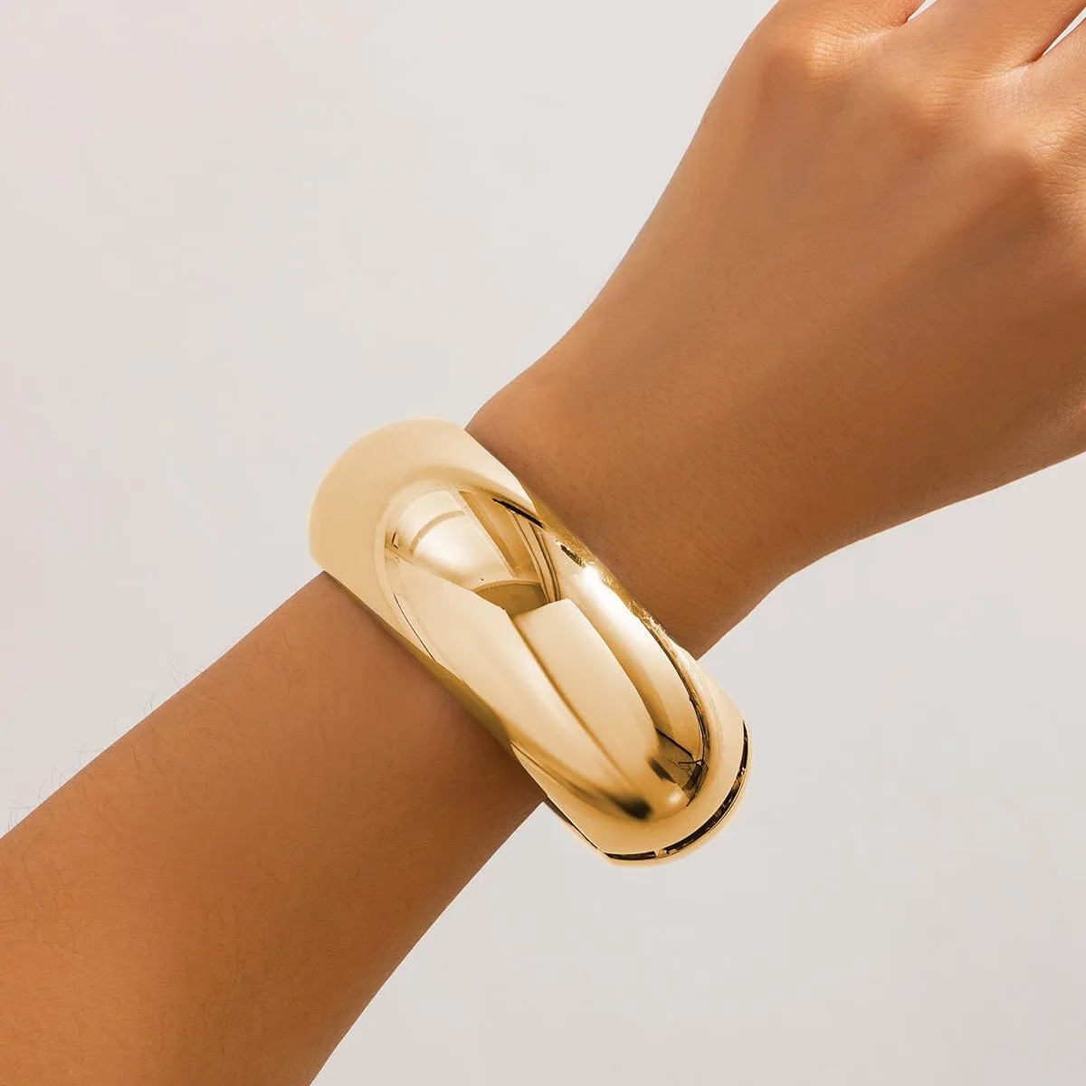 Elegant Minimalist Glossy Wide Cuff Bangle Bracelet