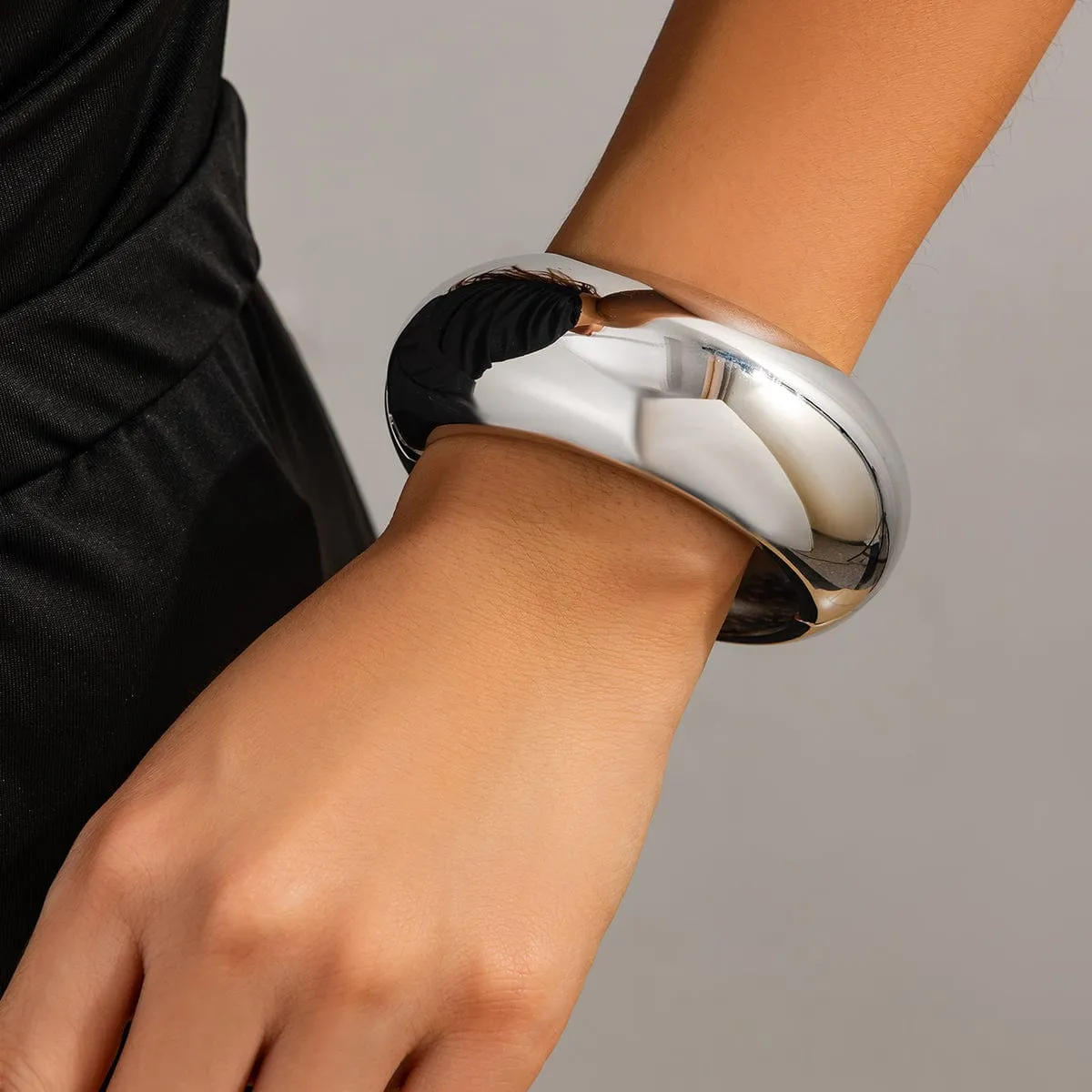 Elegant Minimalist Glossy Wide Cuff Bangle Bracelet