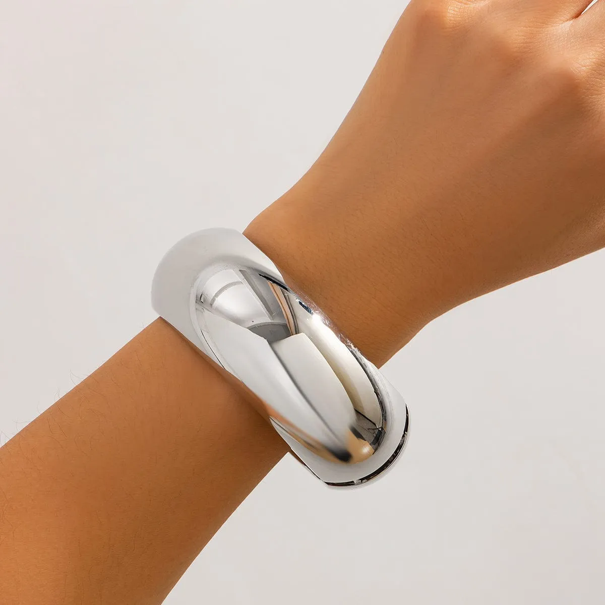 Elegant Minimalist Glossy Wide Cuff Bangle Bracelet
